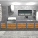 letna kuchyna s dekorativnou betonovou stenou a kamennym obkladom