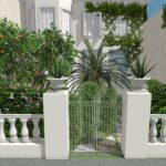 mediterranean garden villa with palm to prevent view