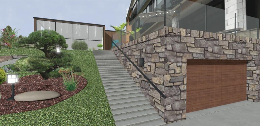 vizualizacia na areal a kamenom oblozenu nabijackaren zo spodu